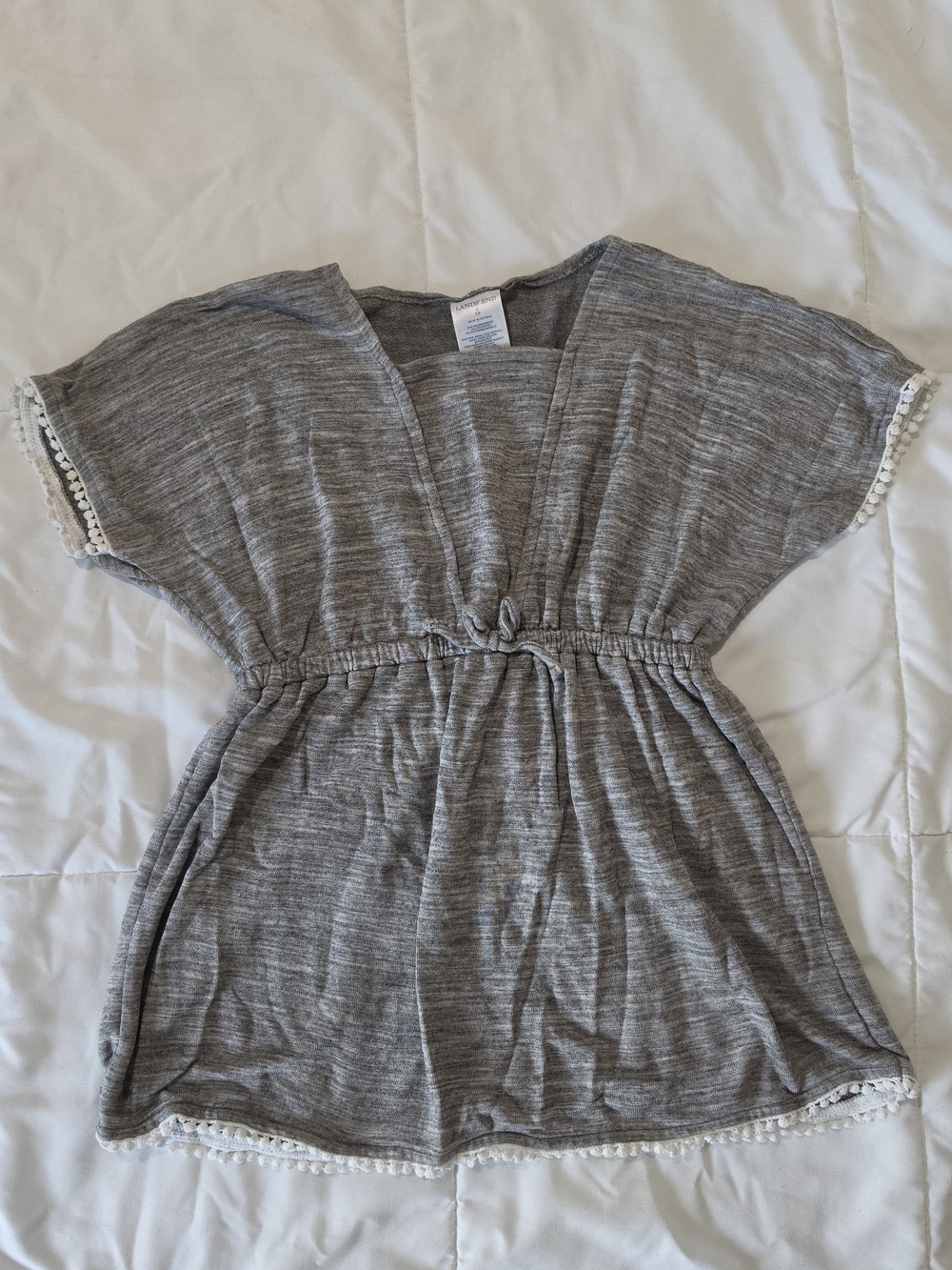 Lands' End Heather Gray Short-Sleeve Drawstring Waist Dress